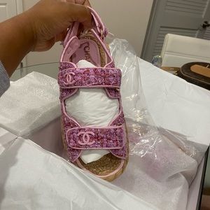 Tweed Lambskin Velcro Dad Sandals